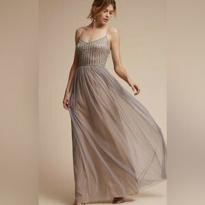 Adrianna Papell x BHLDN LAURENT Silver and Gray beaded Maxi Dress size 6